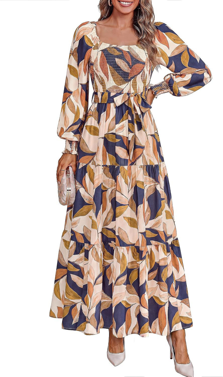 dowerme Women Fall Long Sleeve Boho Floral Maxi Dress | Amazon (US)