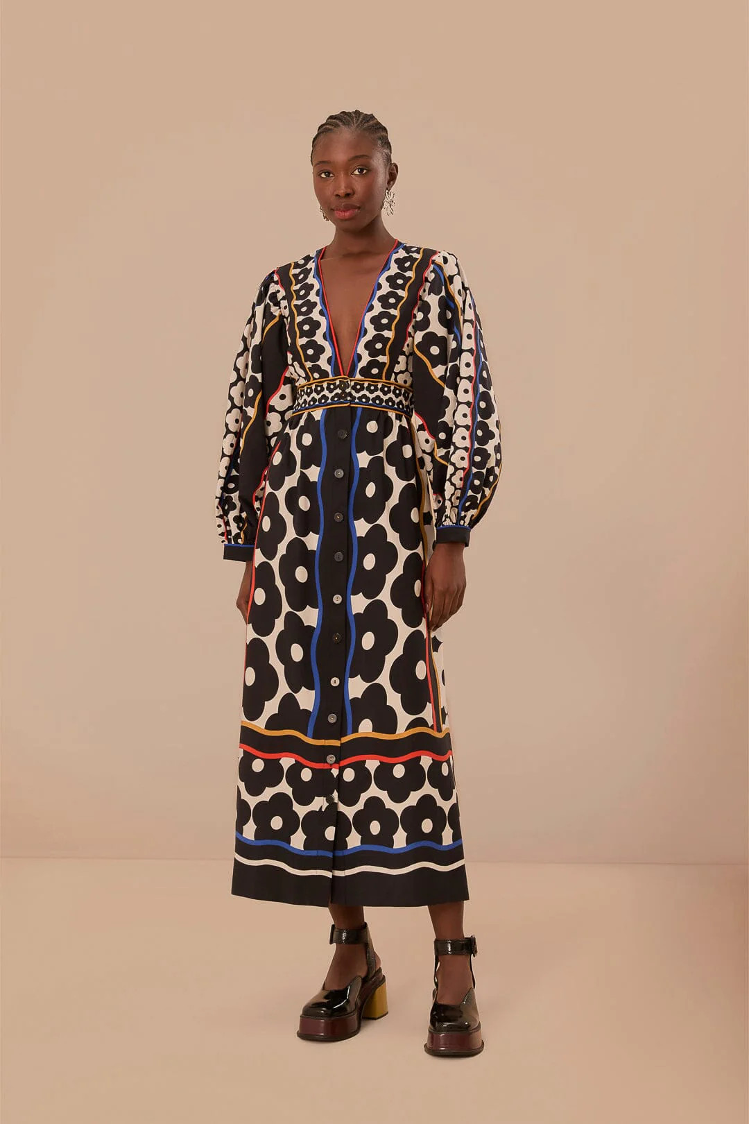 Black Farm Daisy Plunging Neck Maxi Dress | FarmRio (US)