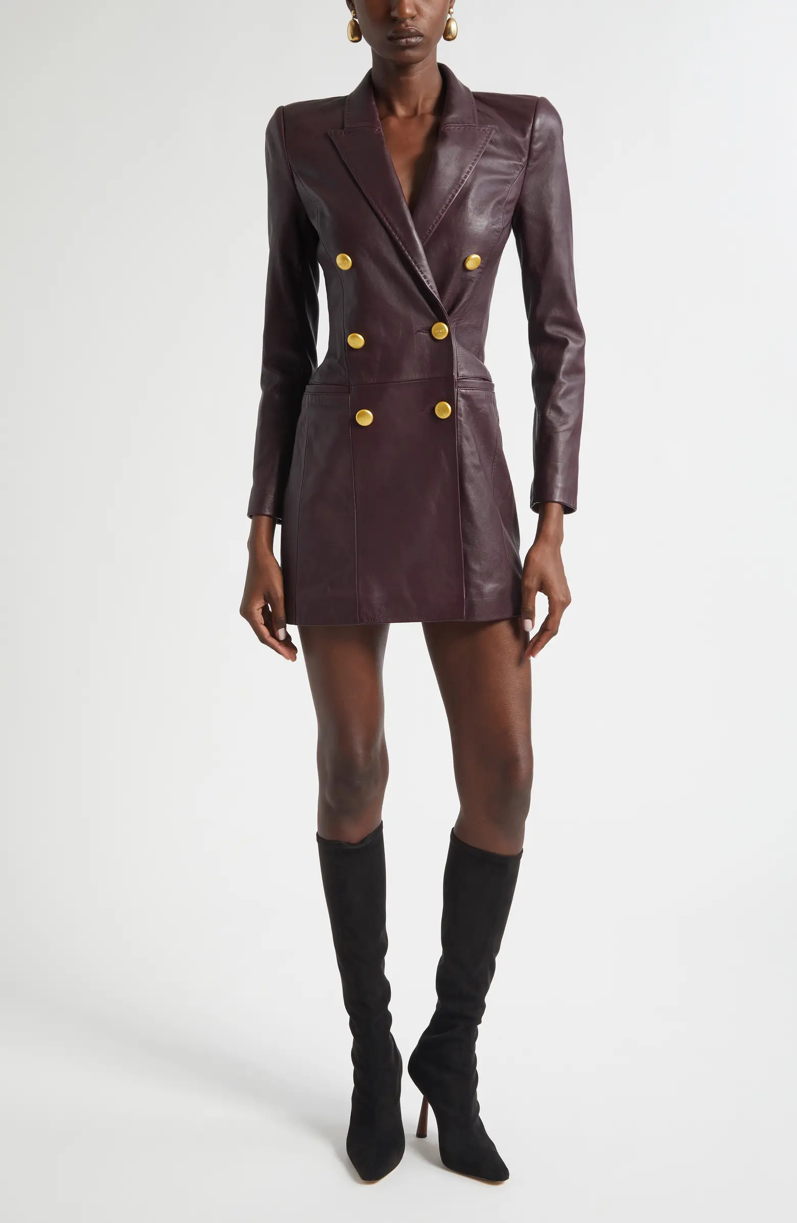 Tora Double Breasted Long Sleeve Leather Tuxedo Dress | Nordstrom