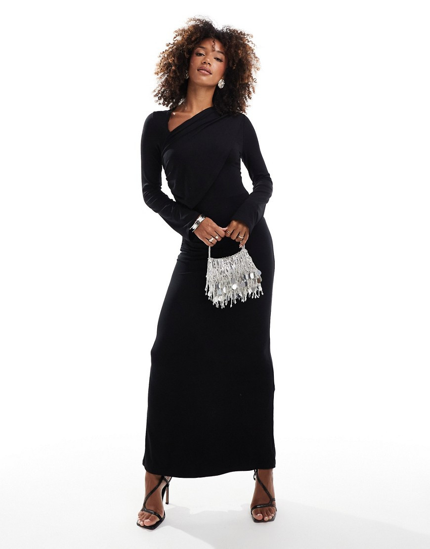 ASOS DESIGN ruched panel long sleeve maxi dress in black | ASOS (Global)