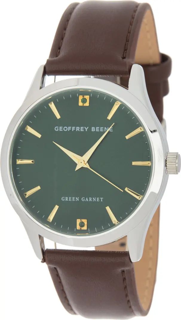 GEOFFREY BEENE Green Garnet Leather Strap Watch, 42mm | Nordstromrack | Nordstrom Rack