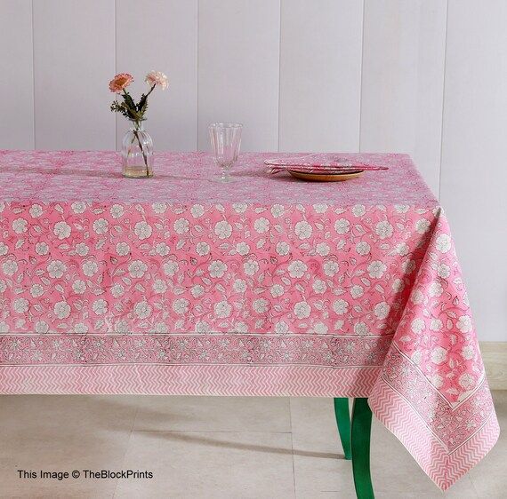 Indian Block Print Tablecloth Floral Cotton Table Cover - Etsy | Etsy (US)
