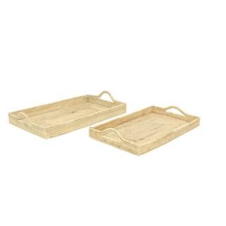 Litton Lane Light Brown Rattan Decorative Tray (Set of 2) 35964 - The Home Depot | The Home Depot