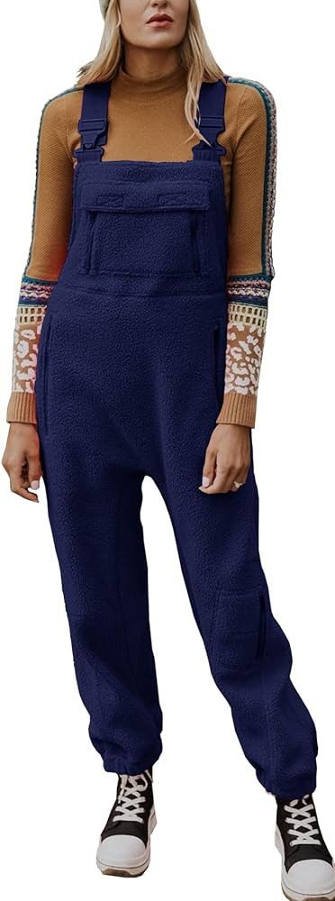 Ebifin Women's Fleece Warm Overalls Winter Loose Casual Jumpsuits with Pockets | Amazon (US)