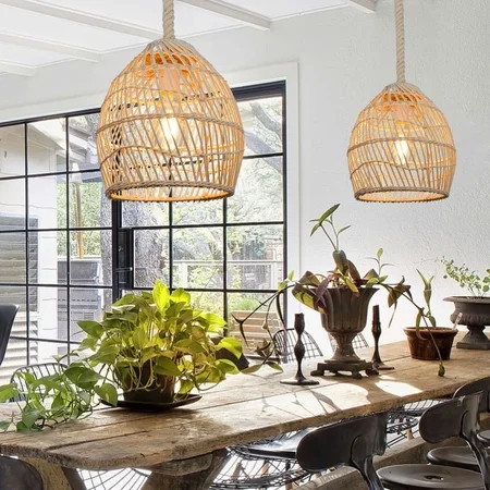 FAFIAR 50*45cm Rattan Pendant Lighting Shades Kitchen Dining Room 2m Cord 1 Light | Walmart (US)