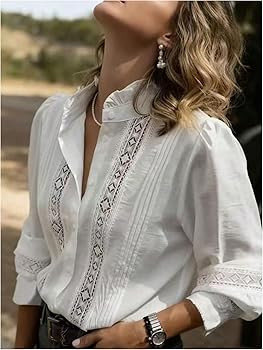 GORGLITTER Women's Lace Button Up Shirt Office Eyelet Embroidered Long Sleeve Shirts Dressy Casua... | Amazon (US)