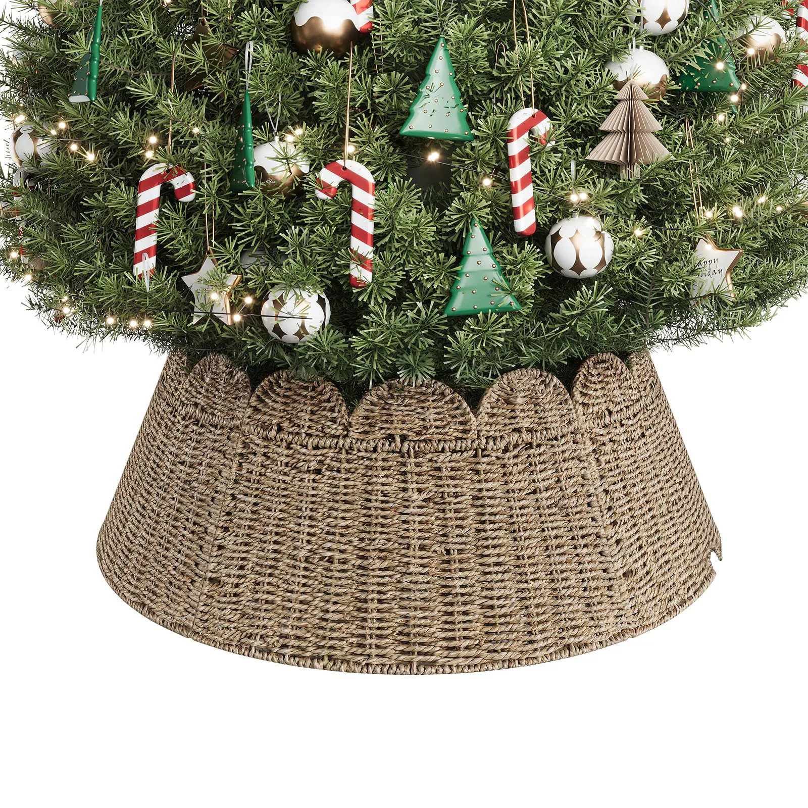 Justincity Rattan Christmas Tree Collar 28 Inch Wicker Tree Ring with Scalloped Edge Rustic Farmhouse Tree Skirt for Artificial Christmas Trees | Lowe's