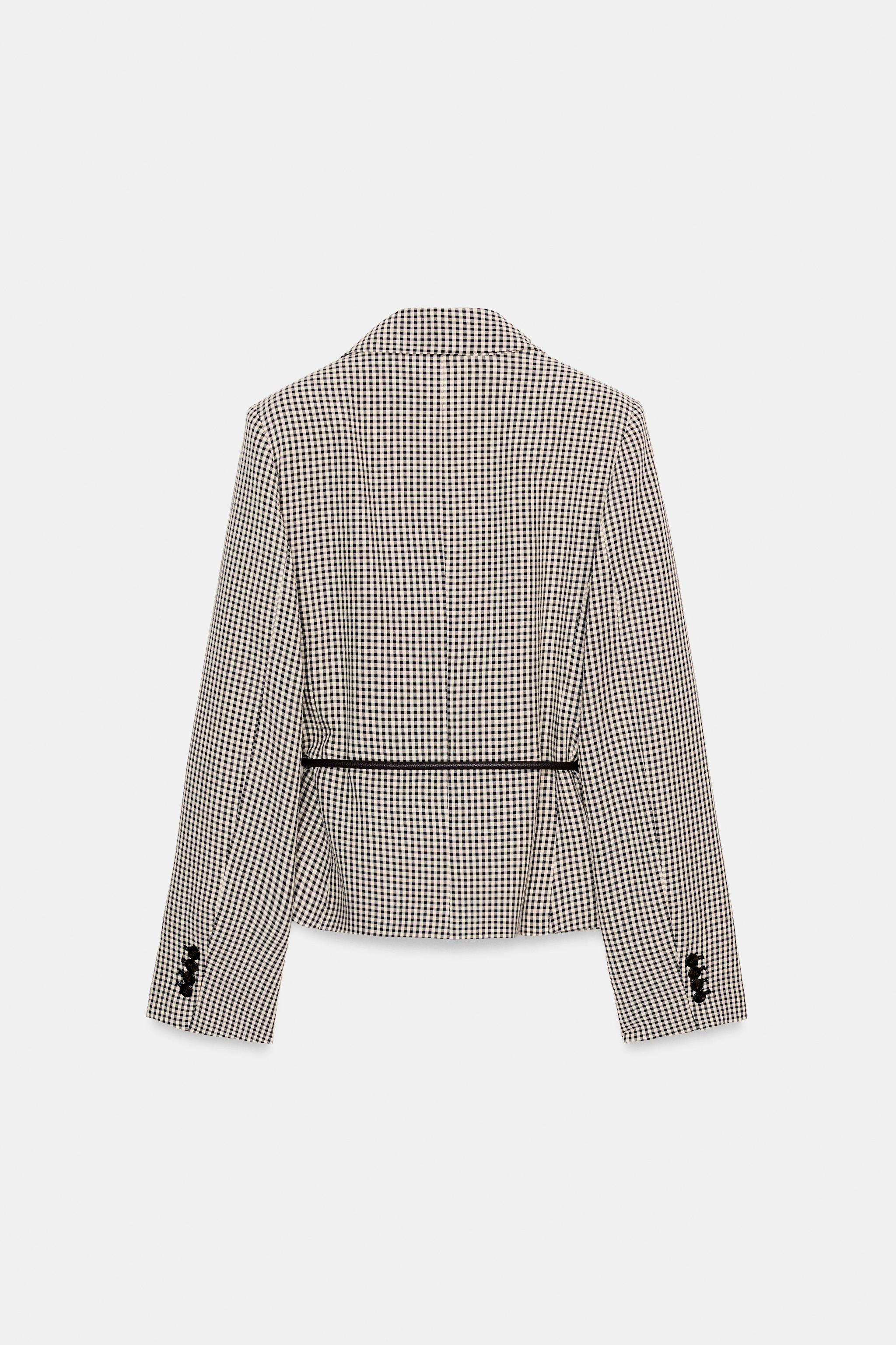 GINGHAM CHECK CROPPED BLAZER WITH BELT | Zara UK