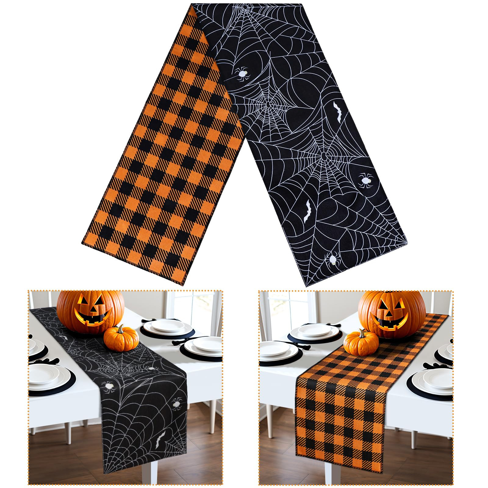 OurWarm Halloween Table Runner 72 Inches Long, Day of Dead Table Decor Double-Side Plaid Spider W... | Amazon (US)