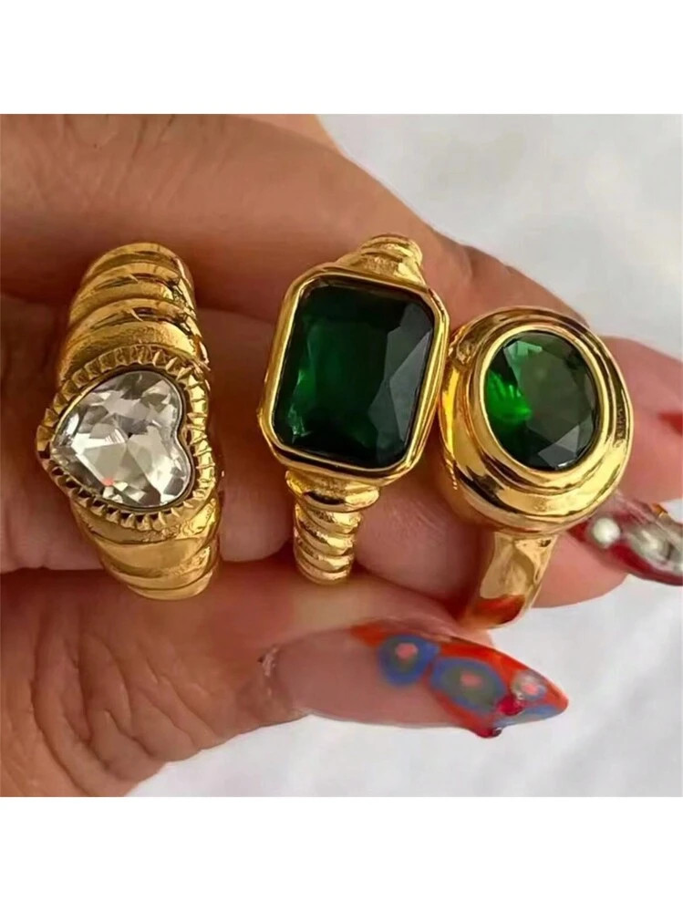 VKHK 1pc Retro 18K Gold Plated Stainless Steel Zirconia Decor Single Ring, Suitable For Women Dai... | SHEIN