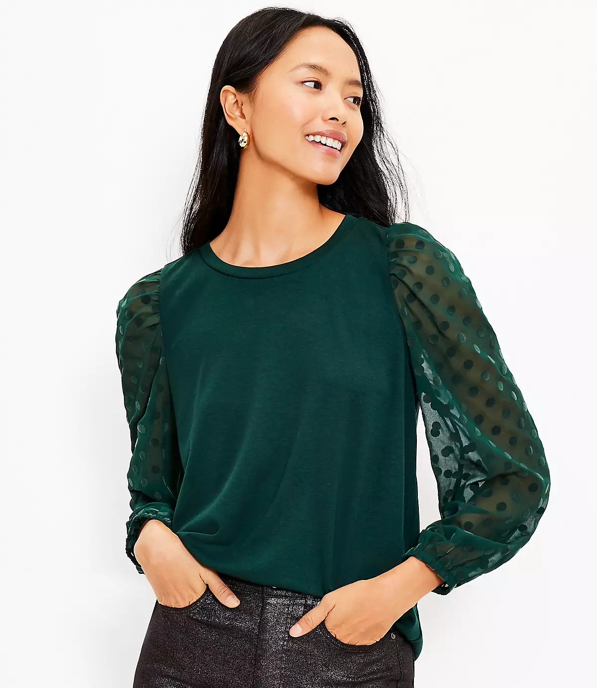 Velvet Dot Mixed Media Top | LOFT | LOFT