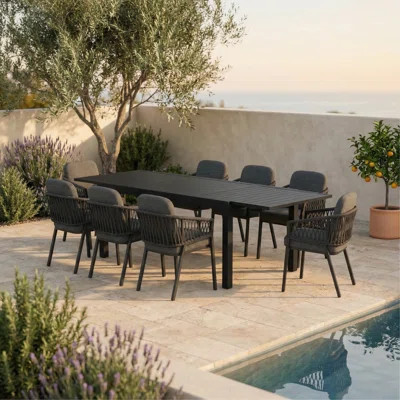 8 - Person Aluminum Rectangular Extendable Outdoor Patio Dining Set With Cushions | Wayfair North America