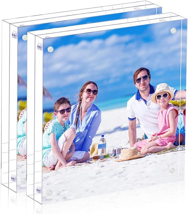 2 Pack Acrylic Picture Frame 4x4 Clear Double Sided Magnetic Photo Frameless Desktop Display with... | Amazon (US)