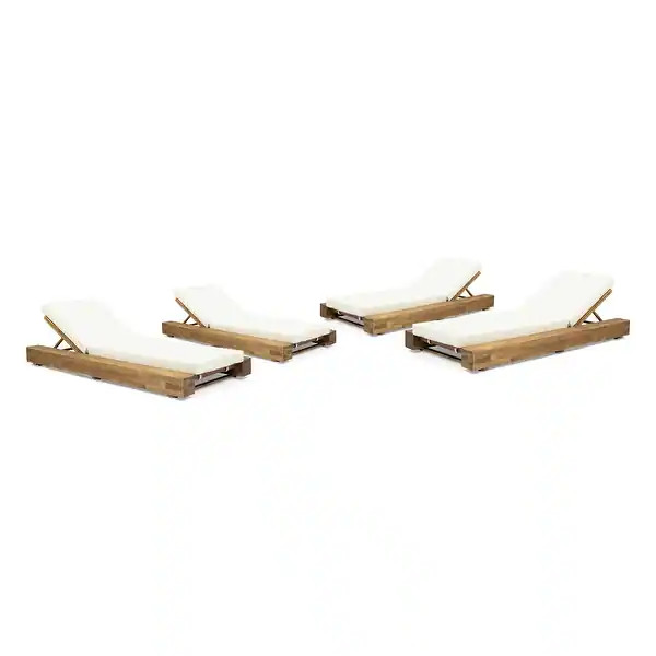 Broadway Outdoor Acacia Wood Chaise Lounge and Cushion Sets (Set of 4) by Christopher Knight Home... | Bed Bath & Beyond