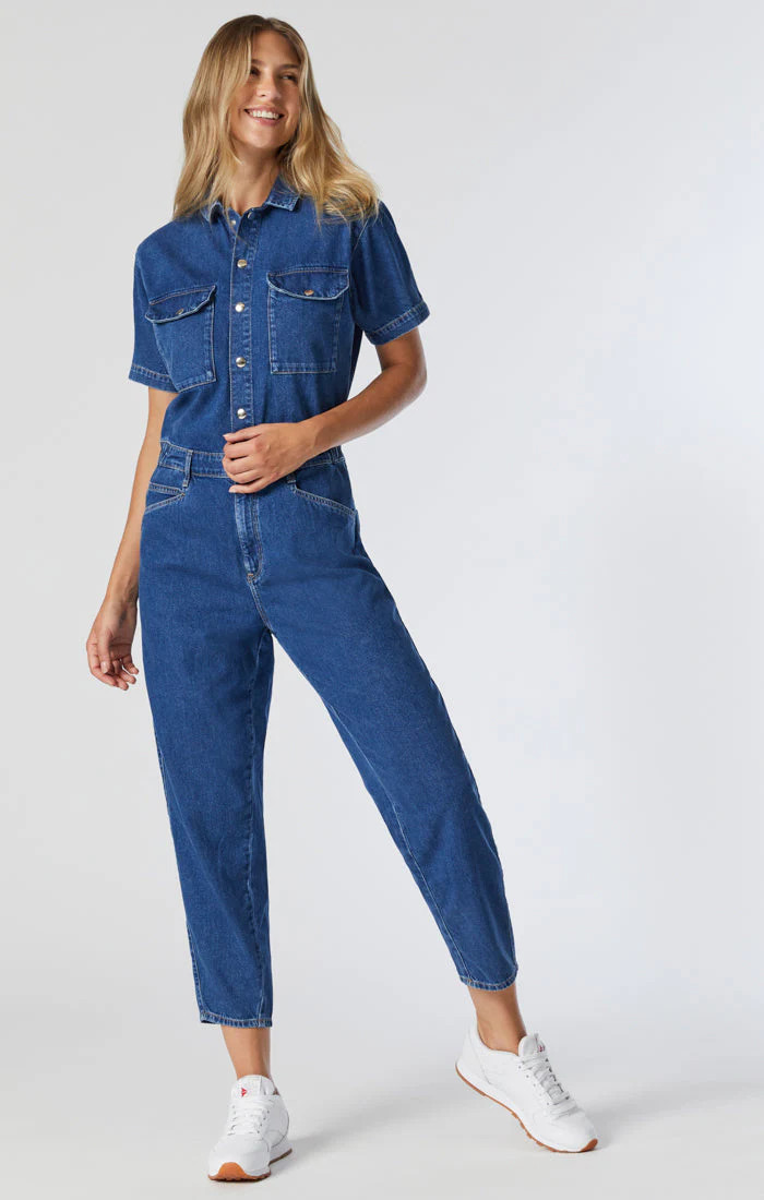 DORIA DENIM JUMPSUIT IN MID BLUE DENIM | Shop Simon