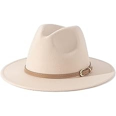 Lisianthus Women Classic Felt Fedora Wide Brim Hat with Belt Buckle | Amazon (US)