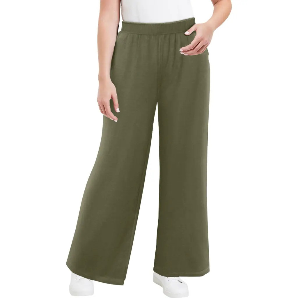 June + Vie Wide-Leg Pant in Dark Olive Green at Nordstrom, Size 32 | Nordstrom
