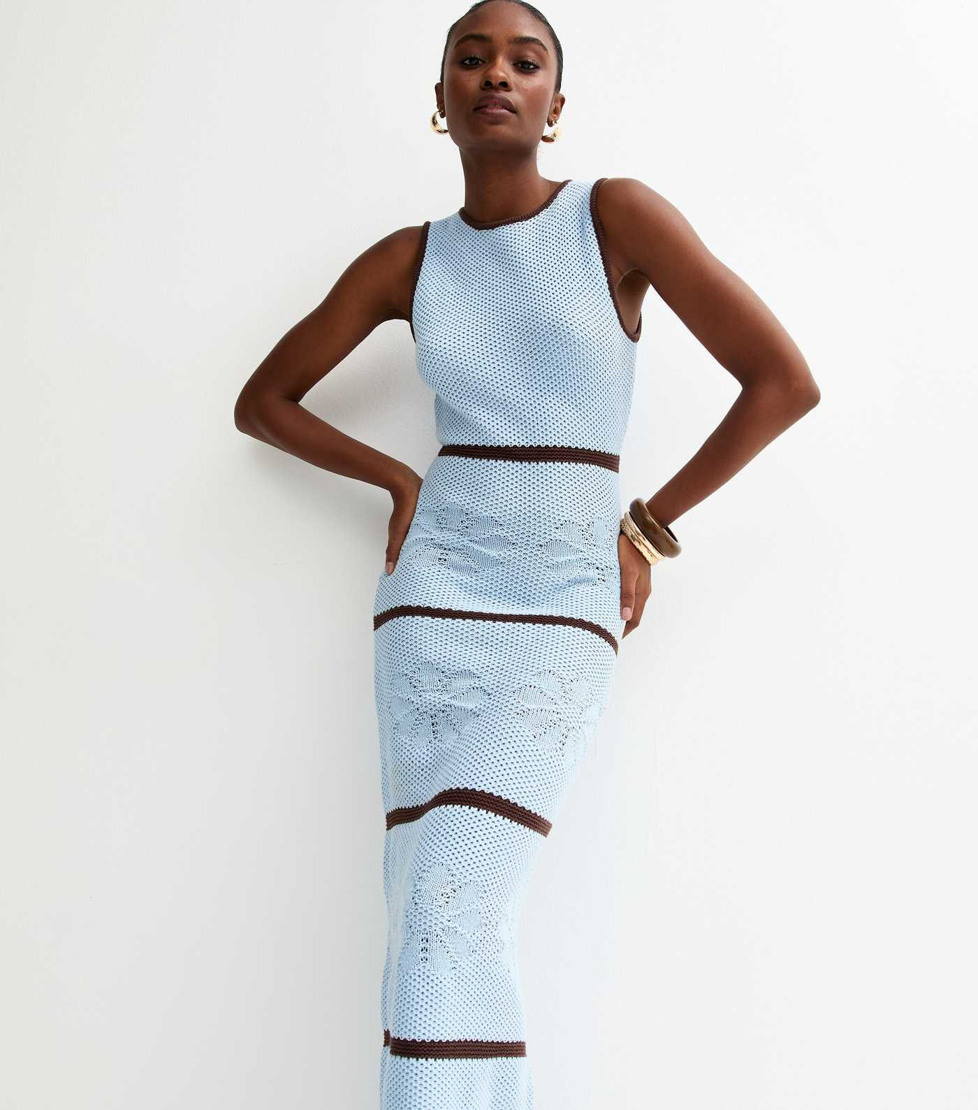 Blue Floral Stitch Cotton Rich Maxi Dress | New Look | New Look (UK)