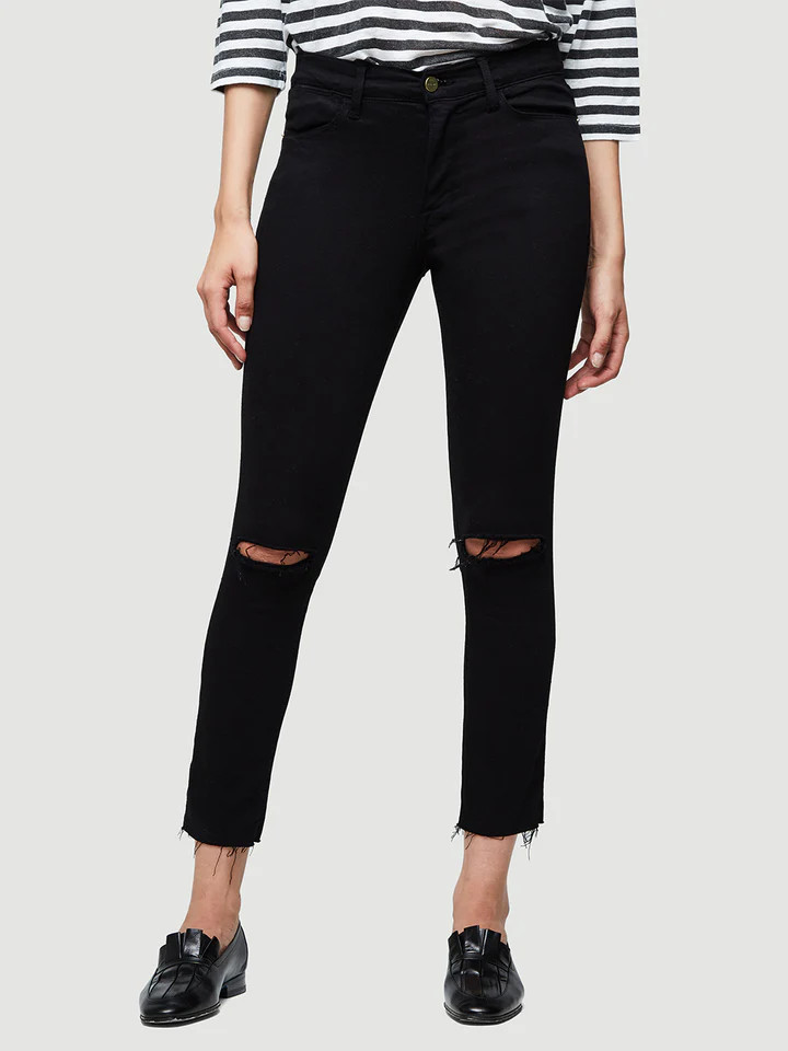 Le High Skinny Crop Raw Edge -- Noir Slits | Frame Denim