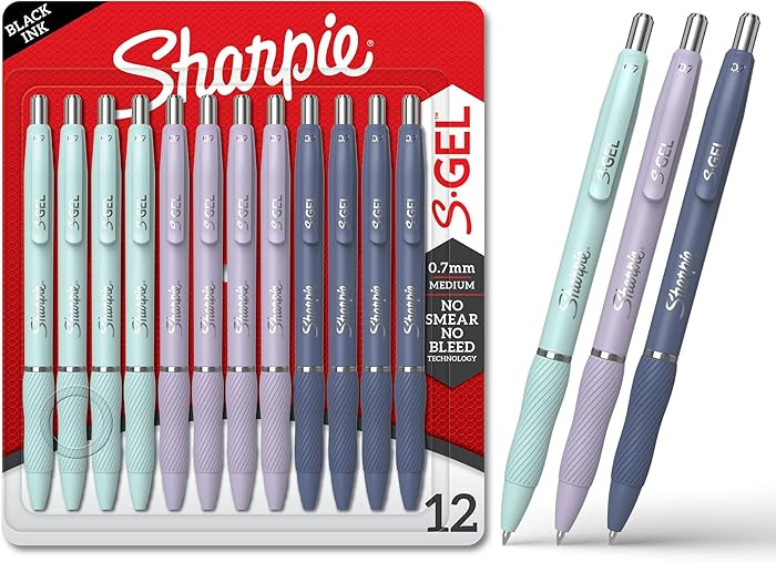 Sharpie S-Gel, Gel Pens, Medium Point (0.7mm), Assorted Fashion Barrels, Black Ink, 12 Count - Of... | Amazon (US)