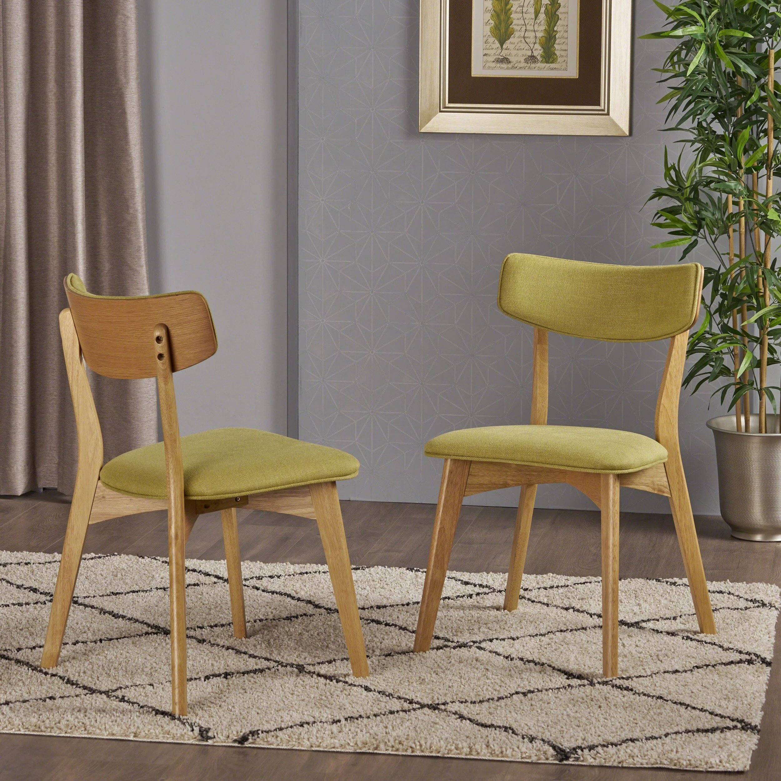 Noble House Sadie Indoor Mid Century Modern Fabric Dining Chairs,Green Tea | Walmart (US)