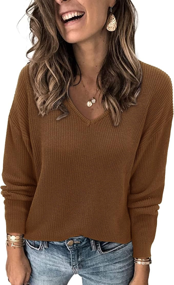 II ININ Women's Fall Sweater 2024 Long Sleeve Tops Fashion Outfits Trendy Casual V Neck Oversized... | Amazon (US)