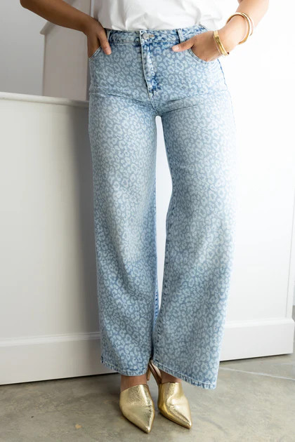 Secret Moments Blue Leopard Wide Leg Jean | The Willow Tree