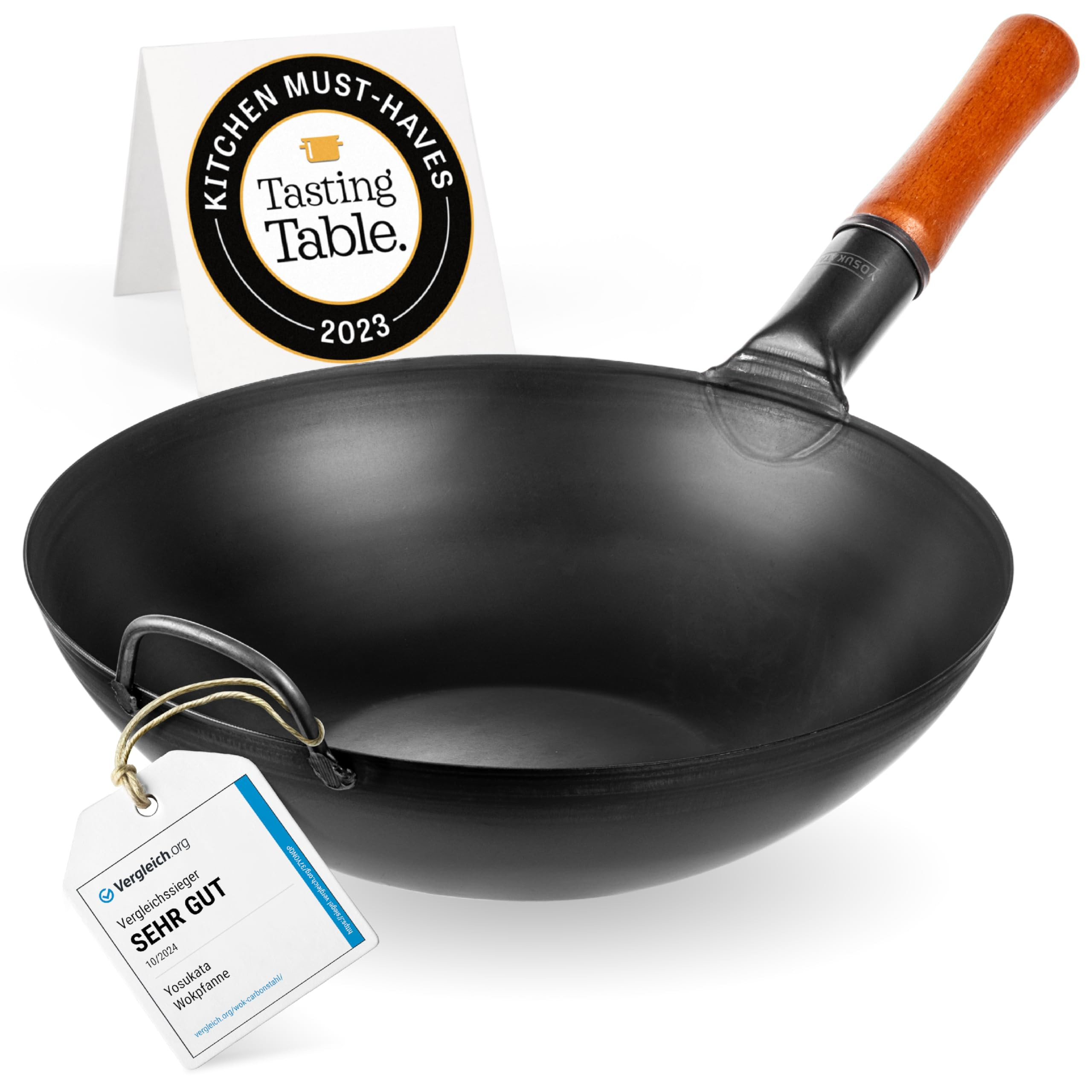 YOSUKATA Carbon Steel Wok Pan – 13,5 “ Stir Fry Pans - Chinese Wok with Flat Bottom Pow Wok -... | Amazon (US)
