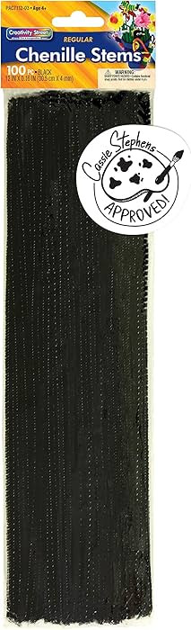 Creativity Street Chenille Stems/Pipe Cleaners, Black, 12 Inch x 4mm, 100 Count | Amazon (US)