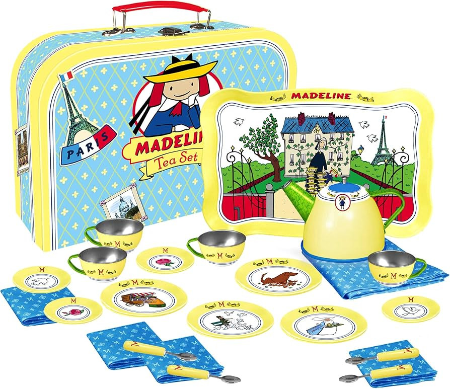 YOTTOY Madeline Collection | 23-Piece Kids Tin Tea Set Toy w/ Illustrations, Monograms, Carry Cas... | Amazon (US)