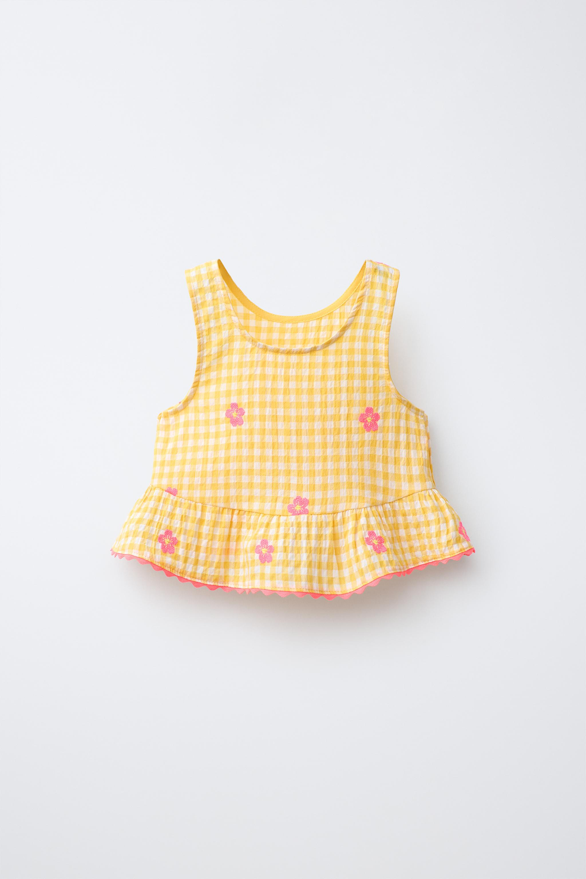 EMBROIDERED FLORAL GINGHAM TOP | Zara US