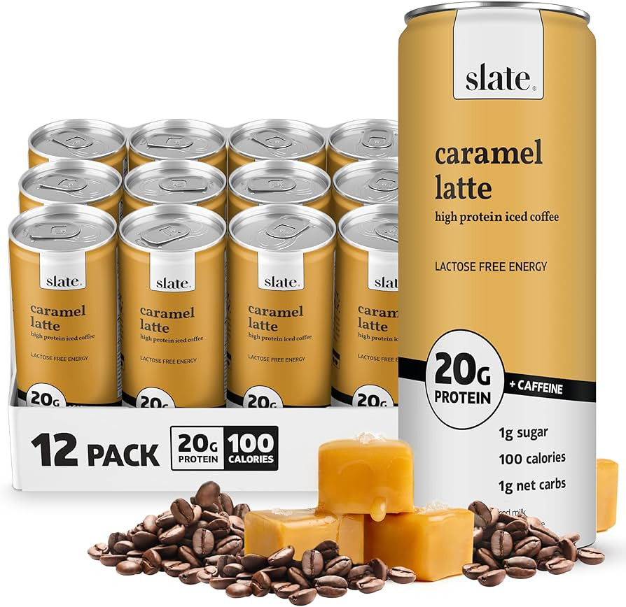 Slate Milk - High Protein Iced Coffee - Caramel Latte - 175mg Caffeine, Lactose Free Energy - 20g... | Amazon (US)