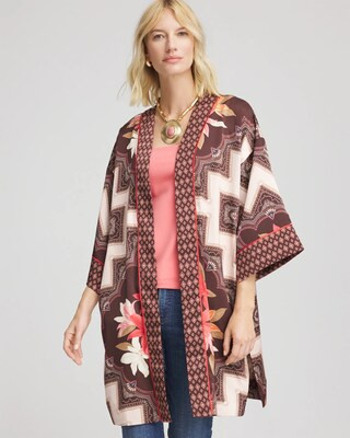 Women's Long Mixed-Print Kimono in Cacao | Chico's | Chico's