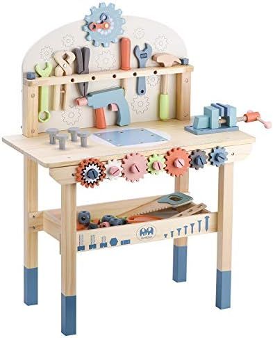Tool Bench for Kids Toy Play Workbench Wooden Tool Bench Workshop Workbench with Tools Set Wooden... | Amazon (US)