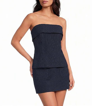 Tate Pinstripe Printed Strapless Fold Over Coordinating Top | Dillard's