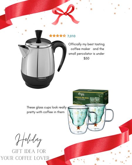 Gift idea for coffee lovers and hostess gifts! The percolator comes in 2 sizes and would be great paired with a sweet set of holiday mugs and a Christmas blend!! 

#LTKHoliday #LTKunder50 #LTKGiftGuide