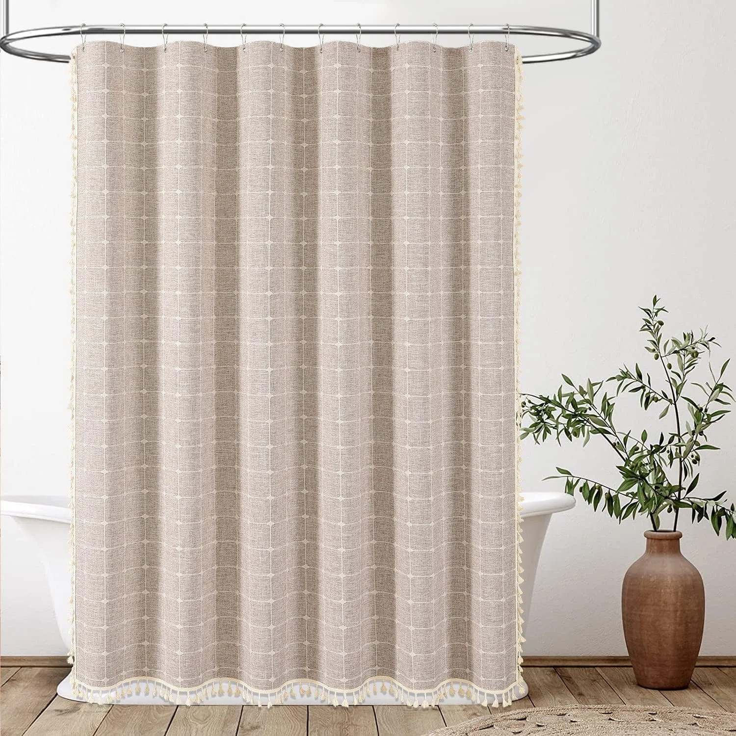Gracie Oaks Extra Long Shower Curtain,72X84 Inch,Long Boho Linen Thick Fabric Shower Curtain Set ... | Wayfair North America