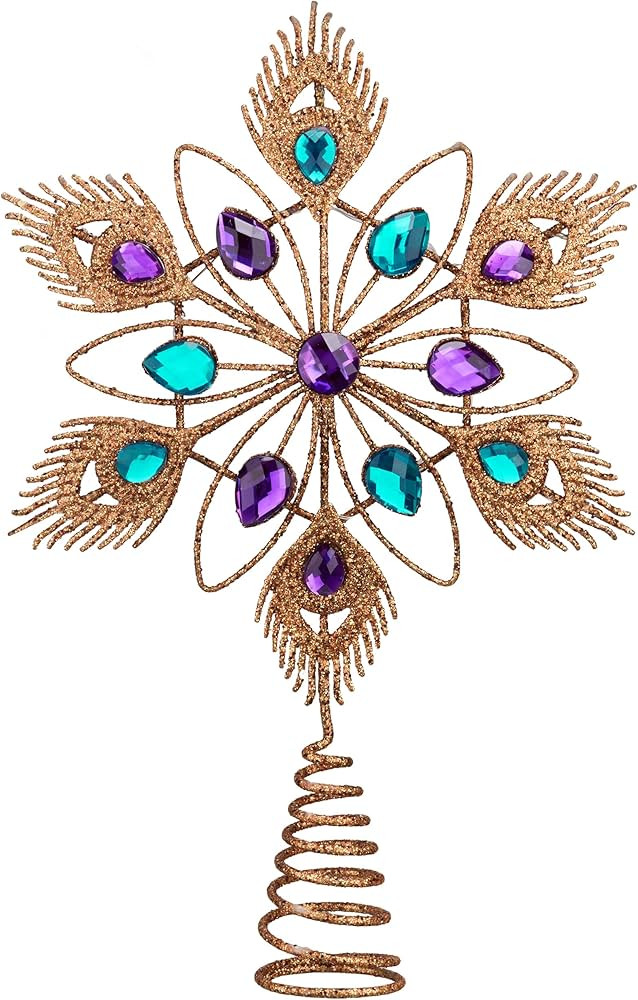 Valery Madelyn Lighted Christmas Tree Topper Star with Timer for Tree Decor, 13 Inch Copper Gold ... | Amazon (US)