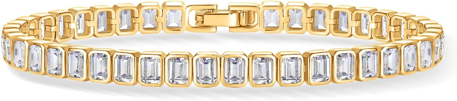 PAVOI 14K Gold Plated Tennis Bracelets for Women - Bezel Set Cubic Zirconia Bracelet - Simulated ... | Amazon (US)