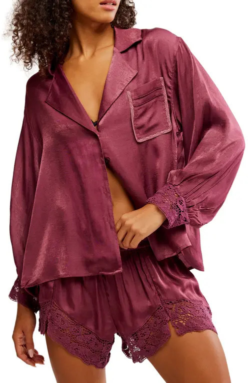 Free People Midnight Muse Pajama Shirt in Renaissance Rose at Nordstrom, Size X-Large | Nordstrom