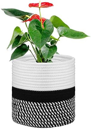 LEEPES Cotton Rope Woven Plant Basket Modern Woven Basket for 7 Inch Flower Pot Floor Indoor Plan... | Amazon (US)
