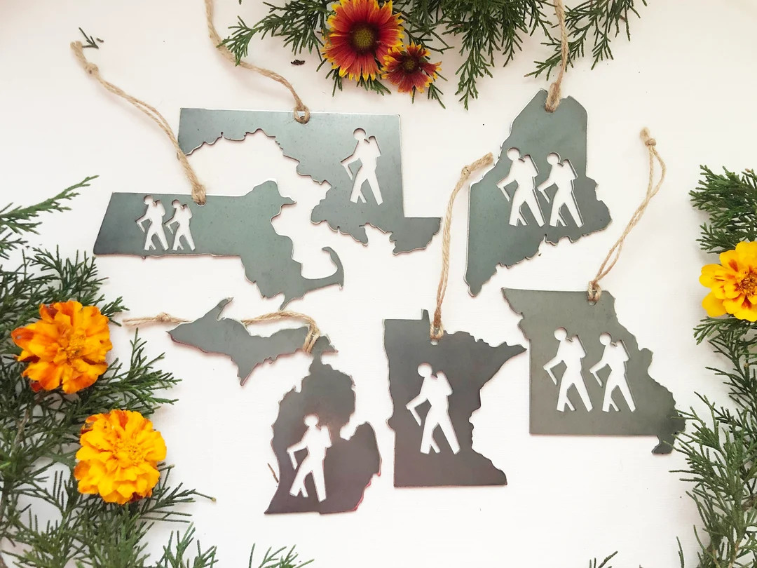 Pick your STATE HIKER Ornament made from Raw Steel Sustainable Gift Adventure Trails Mountain *Nu... | Etsy (US)