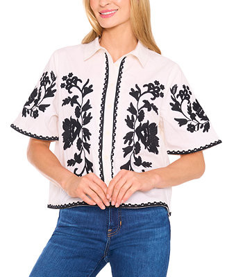 Women's Embroidered Short-Sleeve Shirt | Macy's