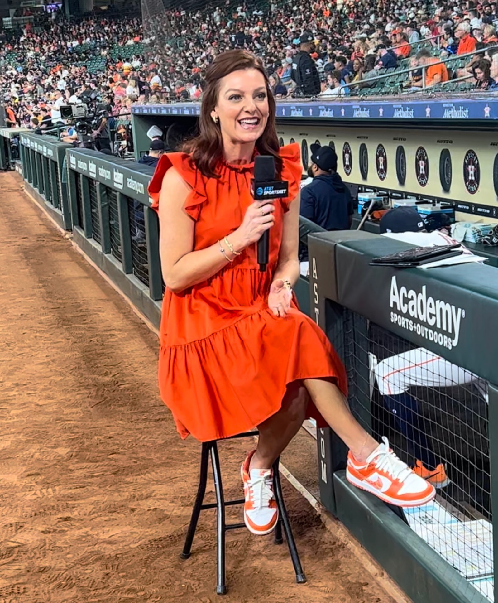 Orange on orange at the Juice Box. #astros #dunks #reporter #tv 

#LTKworkwear #LTKFind #LTKshoecrush