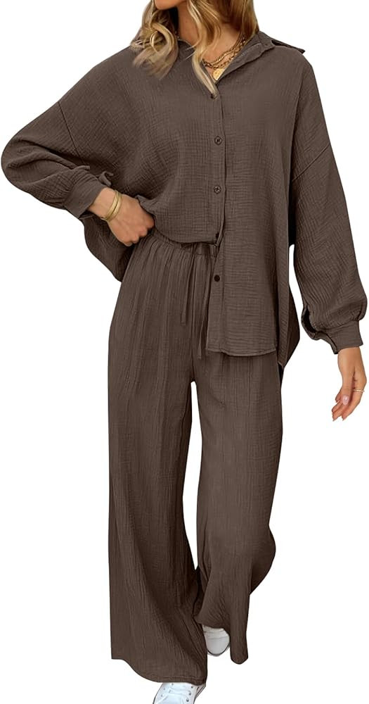 AUTOMET Womens 2 Piece 2024 Spring Clothes Fashion Outfits Two Piece Matching Wide Leg Palazzo Pa... | Amazon (US)