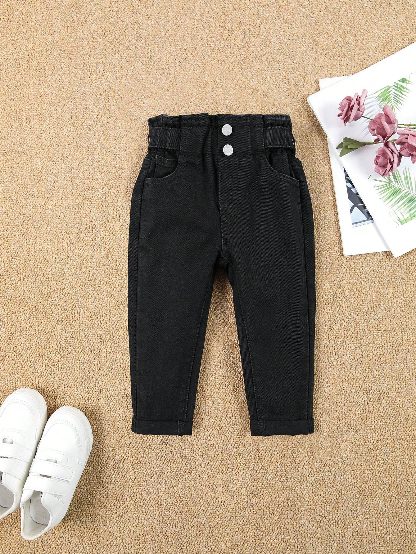 Baby Girl Casual, Cute, Elegant, Versatile Outdoor Black Denim Jeans | SHEIN
