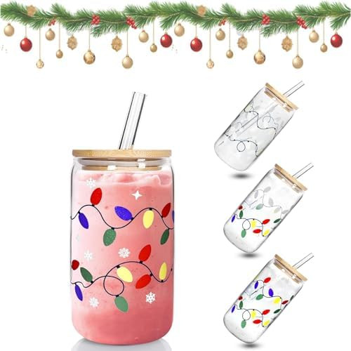 Color Changing Christmas Cup, Iced Coffee Cup with Color Changing, Cute Glass Cups with Lids and ... | Amazon (US)