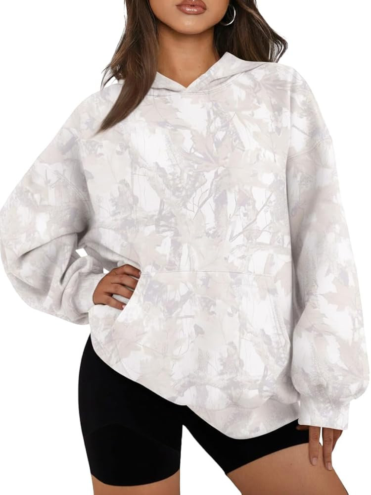 Camo Hoodie for Men Women Oversized Fleece Maple Leaf Hooded Sweatshirt Graphic Print Pullover Ho... | Amazon (US)