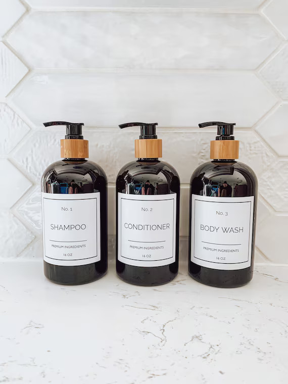 16 Oz PLASTIC Black Shower Bottle Setbamboo Kitchen Decor | Etsy | Etsy (US)