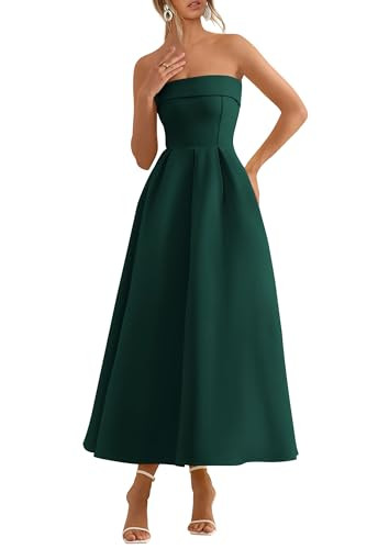 PRETTYGARDEN Cocktail Dresses for Women 2026 Summer Formal Elegant Tube Top Strapless Spring Wedding Guest Party Midi Dress(Dark Green,Large) | Amazon (US)
